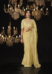 Yellow Dola Silk Saree With Hand worked Border
