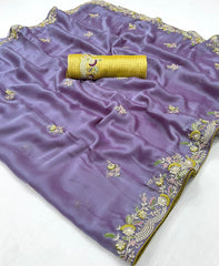 Lavender Dola Silk Saree With Hand worked Border