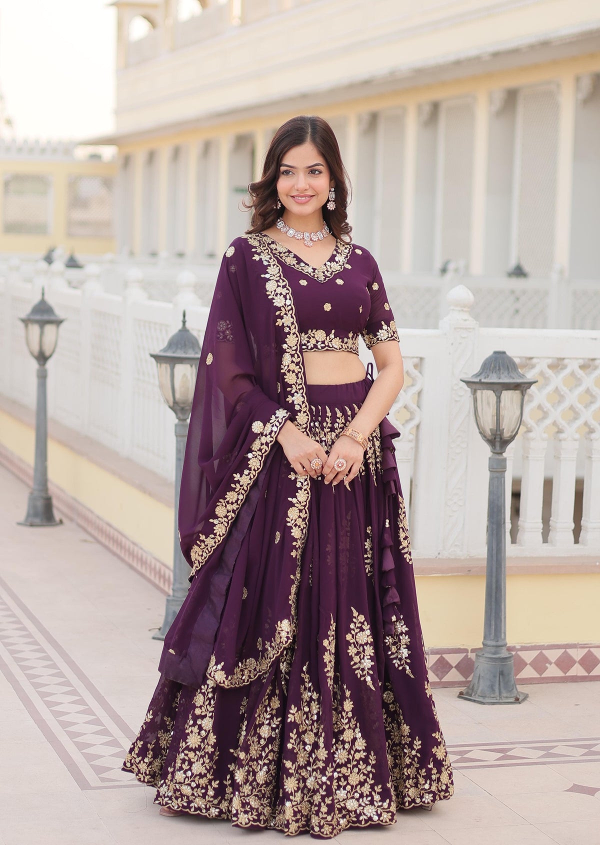 WINE GEORGETTE LEHENGA CHOLI WITH DUPATTA SET