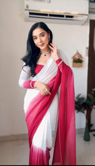 Ready To Wear Georgette silk Saree with Beautiful & white and maroon colours