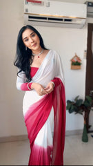 Ready To Wear Georgette silk Saree with Beautiful & white and maroon colours