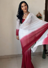 Ready To Wear Georgette silk Saree with Beautiful & white and maroon colours