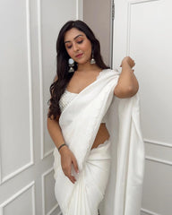 Ready To Wear White soft silk with Beautiful full Border Work Design