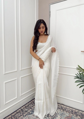 Ready To Wear White soft silk with Beautiful full Border Work Design