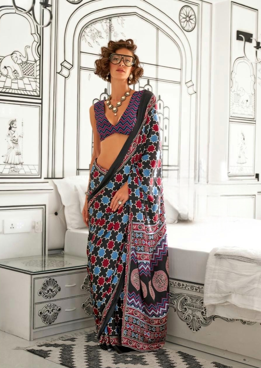 SATIN SAREE WITH BEAUTIFUL PRINT