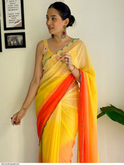 Soft Georgette Silk multi colour Saree And Beautiful curve Border