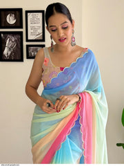 Soft Georgette Silk multi colour Saree And Beautiful curve Border