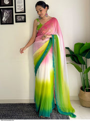 Soft Georgette Silk multi colour Saree And Beautiful curve Border