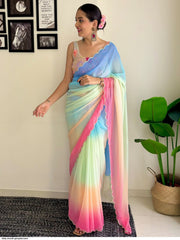 Soft Georgette Silk multi colour Saree And Beautiful curve Border