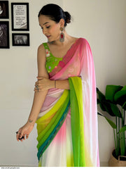 Soft Georgette Silk multi colour Saree And Beautiful curve Border