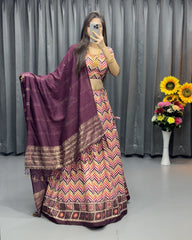 Cotton Zig Zag print Lehenga Choli, Dupatta Set