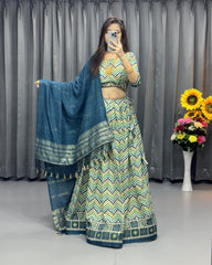 Cotton Zig Zag print Lehenga Choli, Dupatta Set