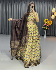 Cotton Zig Zag print Lehenga Choli, Dupatta Set