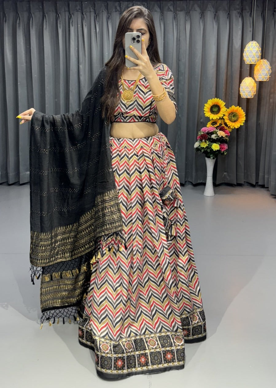 Cotton Zig Zag print Lehenga Choli, Dupatta Set