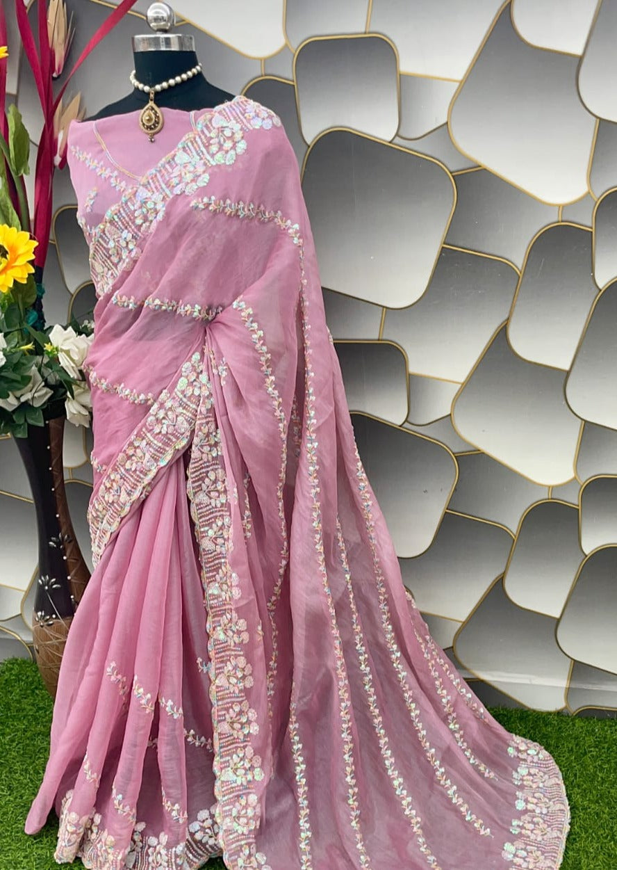 Jlmichoo Silk Saree with Beautiful Embroidery Sequence Design