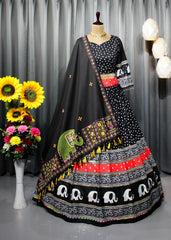 Black Butter silk  Heavy Flair Lehenga Choli, Dupatta Set