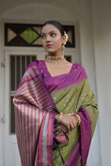 Raw Silk Two tone Weaving saree With Antique Design