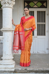 Raw Silk Two tone Weaving saree With Antique Design