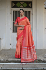 Raw Silk Two tone Weaving saree With Antique Design