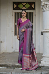 Raw Silk Two tone Weaving saree With Antique Design