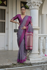 Raw Silk Two tone Weaving saree With Antique Design