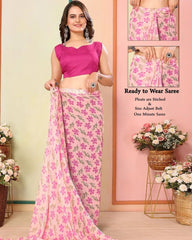 Ready To wear Pink Soft Georgette silk with beautiful Flower Print