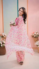 Ready To wear Pink Soft Georgette silk with beautiful Flower Print