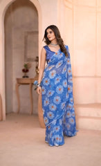 Ready to Wear Georgette Silk with beautiful Blue Colour flowers Design