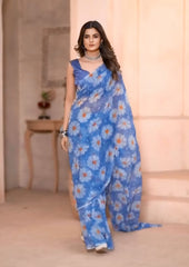 Ready to Wear Georgette Silk with beautiful Blue Colour flowers Design