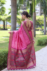 Raw Silk saree with Pochampali ikkat Saree