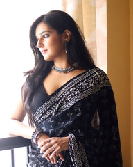 Ready to Wear  Black Linen Silk Saree