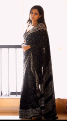 Ready to Wear  Black Linen Silk Saree