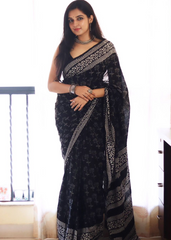 Ready to Wear  Black Linen Silk Saree