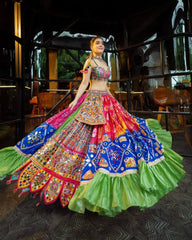 Multi Colour Butter Silk With Digital Print Lehenga Choli Set