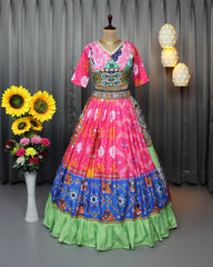 Multi Colour Butter Silk With Digital Print Lehenga Choli Set