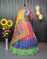 Multi Colour Butter Silk With Digital Print Lehenga Choli Set