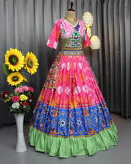 Multi Colour Butter Silk With Digital Print Lehenga Choli Set