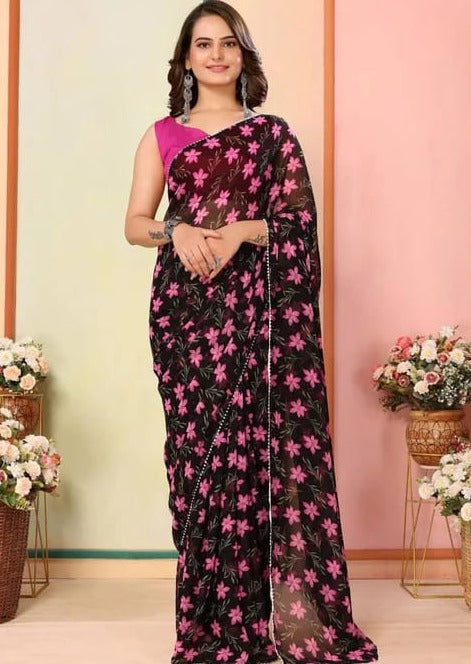 Ready To Wear Georgette Silk Saree in Black