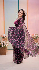 Ready To Wear Georgette Silk Saree in Black