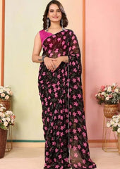 Ready To Wear Georgette Silk Saree in Black