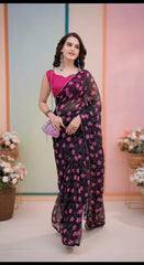 Ready To Wear Georgette Silk Saree in Black