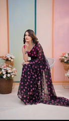 Ready To Wear Georgette Silk Saree in Black