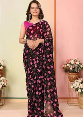 Ready To Wear Georgette Silk Saree in Black