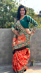 Green Soft Silk Saree with Heavy Embroidery &  Diamond Work