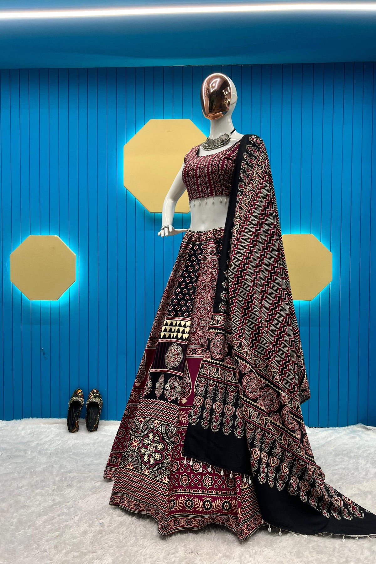 PRINTED AND  KODI LACE LEHENGA CHOLI WITH DUPATTA