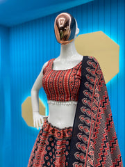 PRINTED AND  KODI LACE LEHENGA CHOLI WITH DUPATTA