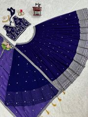 Purple Foux Gorgette Sequnce with thread Work Lehenga Choli Set