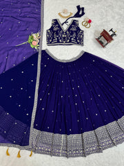 Purple Foux Gorgette Sequnce with thread Work Lehenga Choli Set