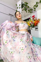 Pure Jimmy choo Organza Silk Digital printed Lehenga Set