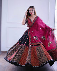 Black Muslin Cotton Printed Lehenga Choli Set